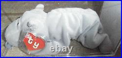 RARE! Authenticated TY 2nd gen Gray Happy Beanie Baby 2nd gen hang/ 1st gen tush