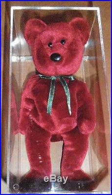 RARE Authenticated Ty New Face Cranberry Teddy Beanie Baby 1st genTush