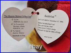 RARE GOBBLES Turkey Retired 1996 5.5 in. TY Beanie Baby with Tag Errors