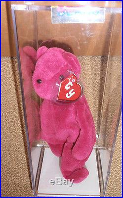 RARE MWMT MQ! Authenticated TY 2nd gen OLD FACE MAGENTA TEDDY Beanie Baby