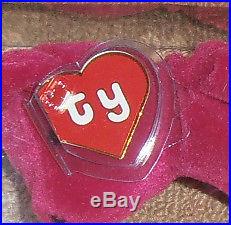 RARE MWMT MQ! Authenticated TY 2nd gen OLD FACE MAGENTA TEDDY Beanie Baby