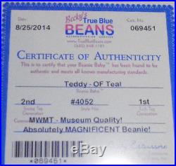 RARE MWMT MQ! Authenticated TY 2nd gen OLD FACE TEAL TEDDY Beanie Baby