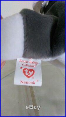 RARE NANOOK Authenticated Ty Beanie Baby Babies husky Mint Kept Sealed eyes bri