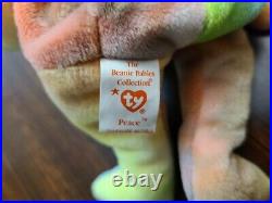 RARE- Peace Bear 1996 Retired TY Beanie Baby With Errors, near Mint