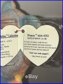 RARE Peace Bear Beanie Baby with Errors Rare Colors 1996 Original PVC