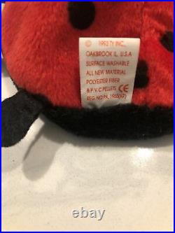 RARE RETIRED Lucky The Ladybug TY Beanie Baby 1993 PVC Pellets with ERRORS