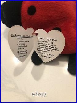 RARE RETIRED Lucky The Ladybug TY Beanie Baby 1993 PVC Pellets with ERRORS