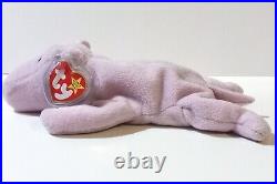 RARE RETIRED ORIGINAL Ty Beanie Baby Happy the Hippo PVC Style 4061 withERRORS