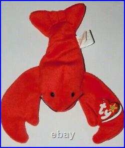 RARE RETIRED TY BEANIE BABY PINCHERS LOBSTER with 2 TUSH TAGS PVC PELLETS ERRORS