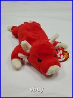 RARE Snort the Bull TY beanie baby with multiple tag errors. Excellent condition