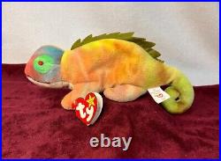 RARE TY IGGY The Iguana Beanie Baby with Tie-dye Fabric & TAG ERRORS (1997)