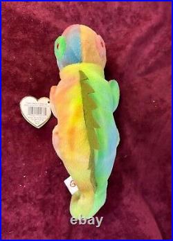 RARE TY IGGY The Iguana Beanie Baby with Tie-dye Fabric & TAG ERRORS (1997)