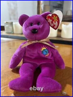 RARE Ty Beanie Babies Millennium Bear Plush Toy Purple