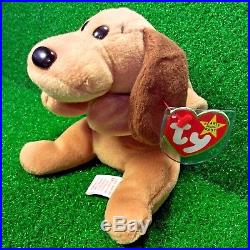 RARE Ty Beanie Baby BONES 1994 Retired PVC Plush Toy Dog With Tag Errors MWMT