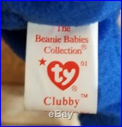 RARE Ty Beanie Baby Clubby #01 Official Club Bear MWMT withTag Protector