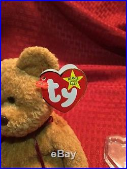 RARE Ty Beanie Baby'Curly' Retired Bear with MANY Errors-MINT