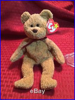 RARE Ty Beanie Baby'Curly' Retired Bear with MANY Errors-MINT
