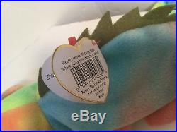 RARE Ty Beanie Baby Rainbow Iggy Wrong color, Tag Error RETIRED