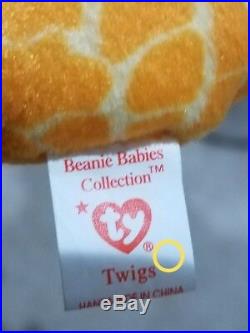 RARE Ty Beanie Baby Twigs Giraffe MWMT withERRORS and Tag Protector