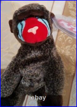 RARE Ty Beanie Baby withERROR Cheeks Baboon MWMT & MQ withTag Protector