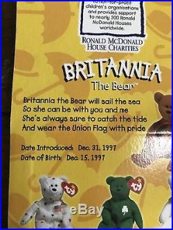 RARE-Ty Brittania the Bear McDonalds Teenie Beanie Retired With Both Errors