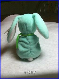 RARE-Ty Hippity Rabbit Beanie Baby- Misprinted-Tag Errors 1996 Green Bunny & PVC