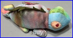 RARE Ty Iggy the Iguana Beanie Baby with Tie Dye Fabric & Tag Errors (1997)