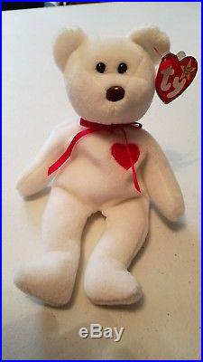 RARE! Ty Valentino Beanie Baby Bear with Brown nose and 17 ERRORS