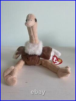 RARE VINTAGE TY Beanie Baby Stretch The Ostrich Retired 1997 ERRORS