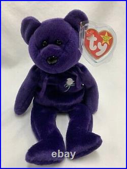 RARE ty Beanie Baby PRINCESS DIANA the Purple Teddy Bear MINT Condition