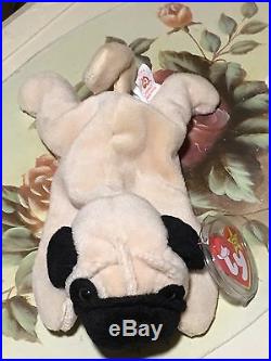 RARE ty Beanie Baby Pugsly PVC PELLETS MANY ERRORS 5-2-96 style 4106 RETIRED MWT