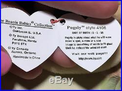 RARE ty Beanie Baby Pugsly PVC PELLETS MANY ERRORS 5-2-96 style 4106 RETIRED MWT