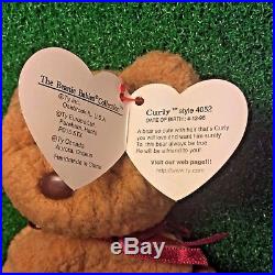 Rare 1993 Curly BEAR Ty Beanie Baby PVC Canadian Customs TT GENUINE Errors MWMT