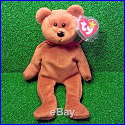 Rare 1993 Ty Beanie Baby Teddy Bear New Face Brown PVC 4th Tush & 4th Swing MWMT