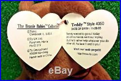 Rare 1993 Ty Beanie Baby Teddy Bear New Face Brown PVC 4th Tush & 4th Swing MWMT