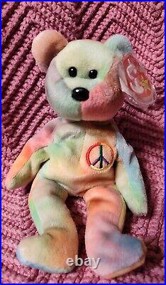 Rare 1996 Original Peace Bear Ty Beanie Baby