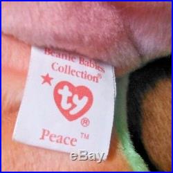 Rare 1996 Peace Bear Ty Beanie Baby New Retired First P. E Version- Many Errors