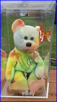 Rare 1996 peace bear beanie baby with tag error and key chain