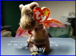 Rare 1998 Scorch the Dragon Ty Beanie Baby 1998 Retired Red Iridescent Wings