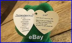 Rare Erin Ty Beanie Baby Excellent Condition -Underinked Swing Tag (Red)