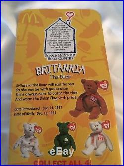 Rare Errors Britannia The Bear Nib Ty Beanie Babies Ronald Mcdonald Charities