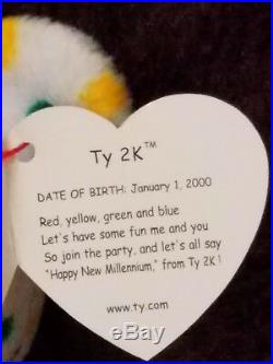 Rare Errors Ty 2K Bear White / Confetti Red, Yellow, Blue, Green Mint Cond