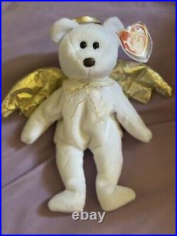 Rare MINT TY Beanie Babies Halo II Angel Bear with Brown Nose & Errors #4269