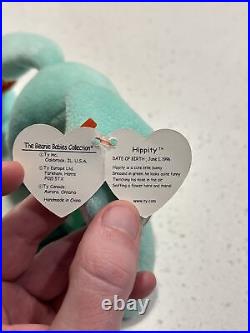 Rare! NEW 1996 Ty Hippity Beanie Baby The Green Bunny RETIREDwithTAG ERRORS