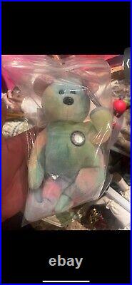 Rare Original B. B. Ty Beanie Baby Birthday Bear TY-Die Rainbow Bear with Tags