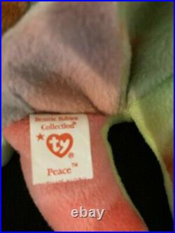Rare! PVC Peace Bear 1996 Retired TY Beanie Baby With Errors