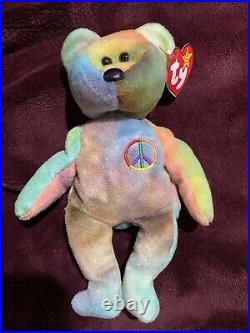 Rare! PVC Peace Bear 1996 Retired TY Beanie Baby With Errors! Mint Condition