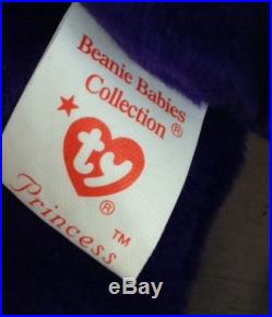 Rare Princess Diana Bear Beanie Baby PVC No Space Made In China 1st Edition