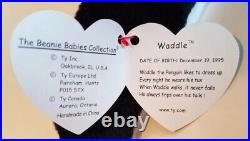 Rare Retired 1995 Ty Beanie Baby Waddle With Pvc Pellets/tag Errors