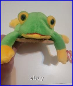 Rare Retired 1997 Ty Beanie Baby Smoochy The Frog With Pe Pellets/tag Errors